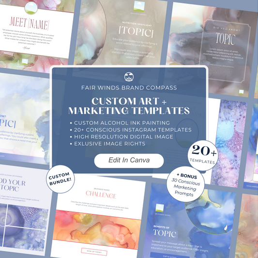 Fair Winds Brand Compass - Custom Alcohol Ink Painting and Conscious Instagram Template Bundle