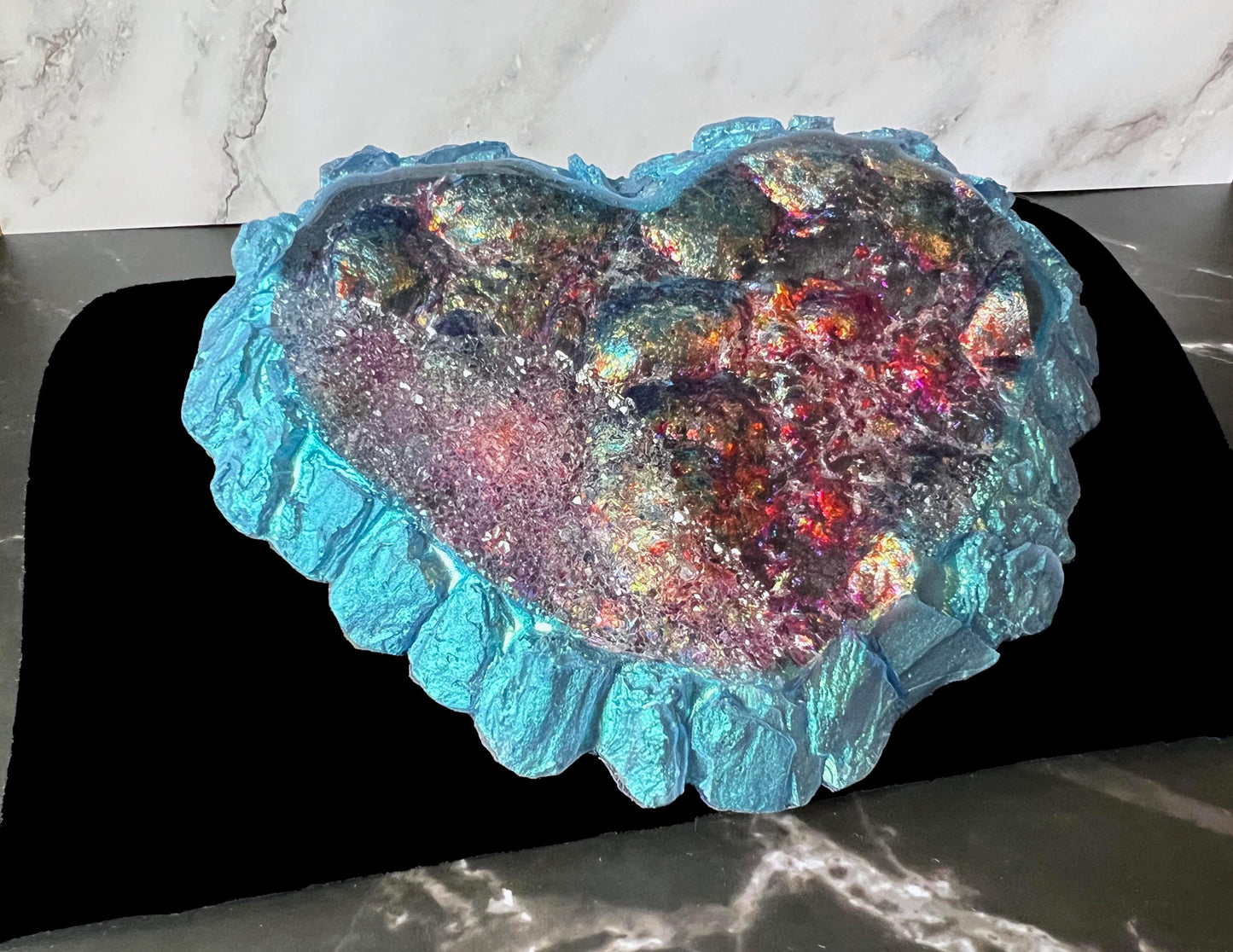 Iridescent Resin Heart – Dichroic Film Handmade Wall Art