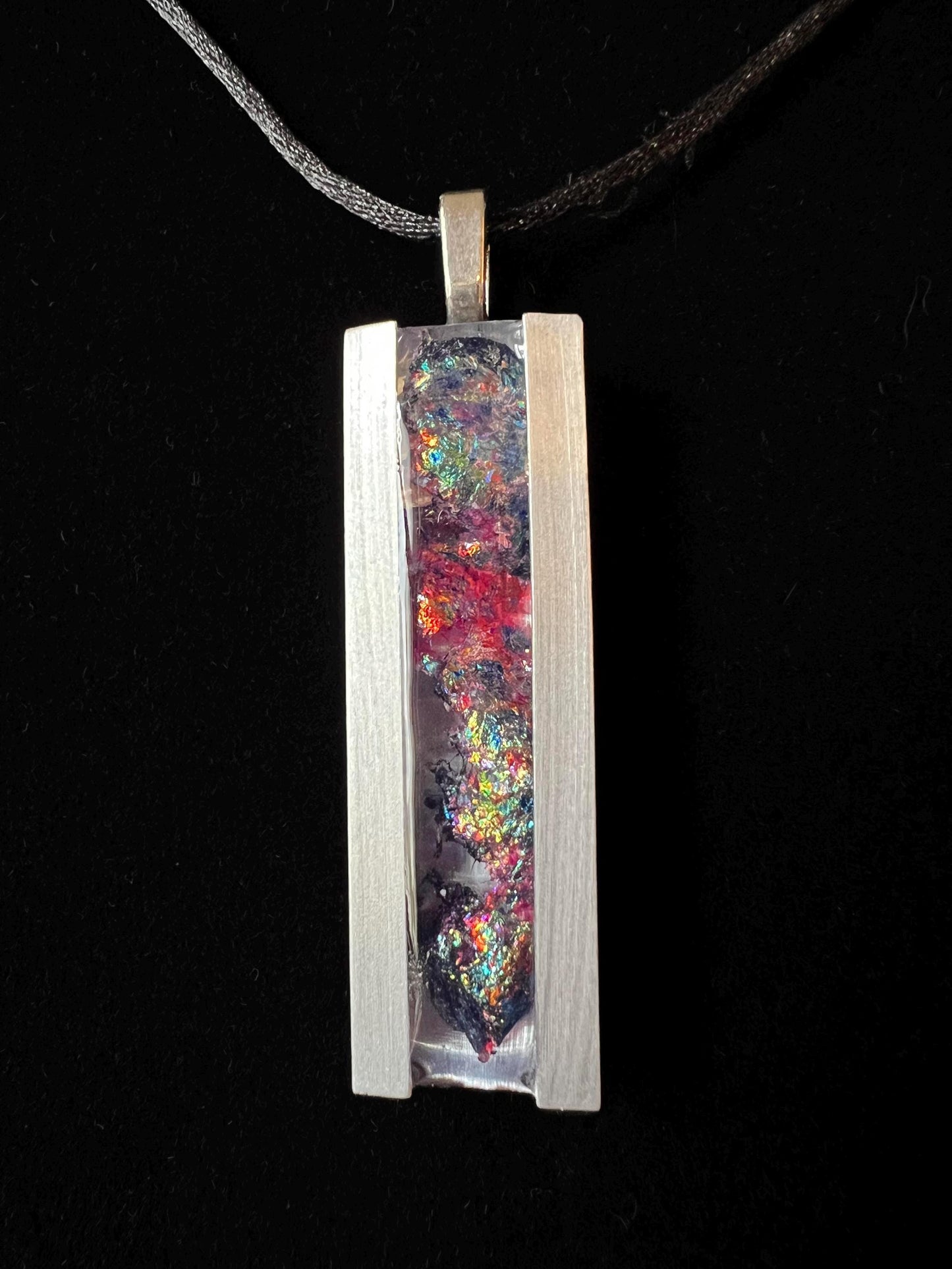 Iridescent Resin Pendant Necklace – Dichroic Film Inlay Bar Necklace – Handmade Jewelry Gift