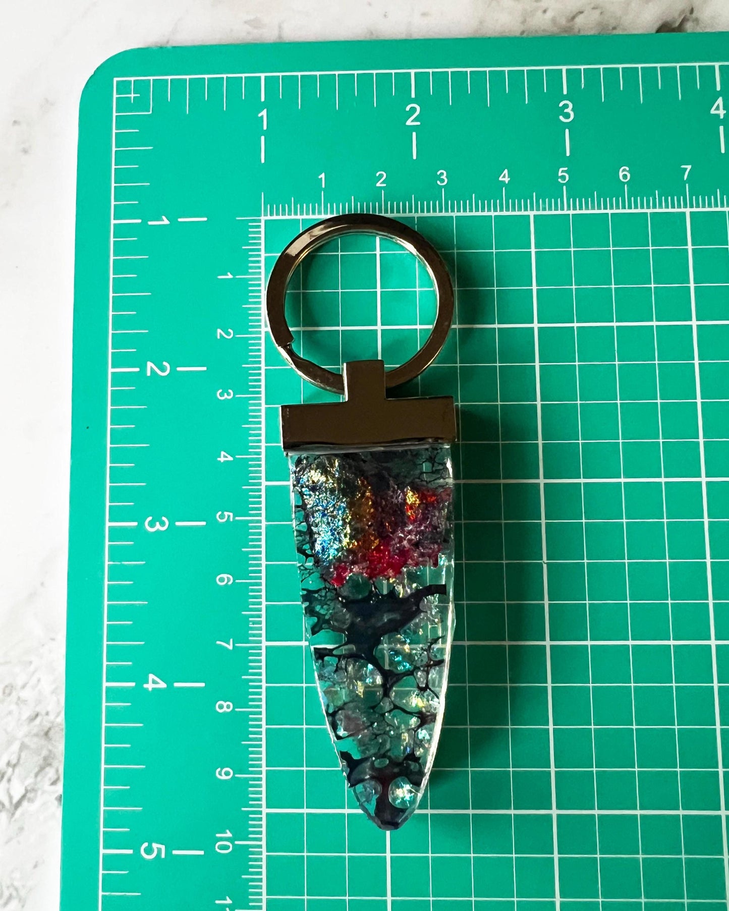 Iridescent Resin Keychain – Dichroic Inlay Key Ring – Handmade Color-Shifting Resin Accessory